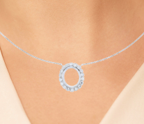 Oval Diamond Pendant Necklace 14K White Gold 0.35CTW