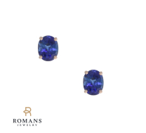  Blue Sapphire Stud Earrings 14K Rose Gold 1.26ctw