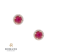 Ruby Diamond Halo Stud Earrings Glass Filled 14KR Rub. 1.80CTW