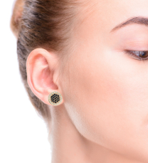 White & Black CZ Stud Earrings 14K Rose Gold