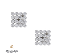 14K White Gold Square Cluster Diamond Earrings