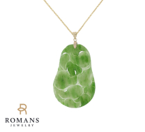Gourd and Leaf Carved Jade Pendant 14K Yellow Gold