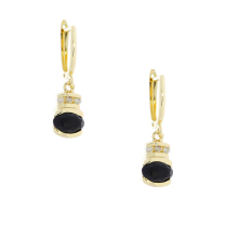 Onyx Diamond Drop Earrings 14K Yellow Gold 