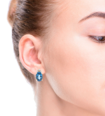 Blue Topaz Diamond Earrings 14KY 14.68CTW Topaz 0.30CTW Dia.
