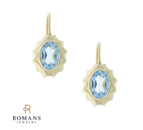 Vintage Blue Topaz Leverback Earrings 14K Yellow Gold