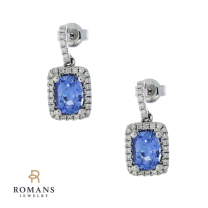 Sapphire Diamond Halo Earrings 14K White Gold