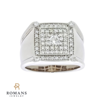 Mens Diamond Square Ring 14K White Gold