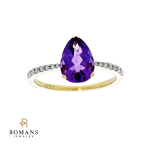 Pear Amethyst Diamond Ring 14K Yellow Gold Ring 2.44CTW