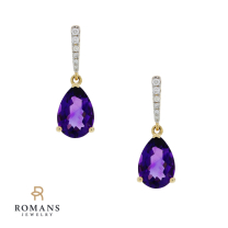 Amethyst Diamond Drop Earrings 14K Yellow Gold 3.78 CTW