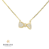 Bow Diamond Pendant Necklace 14K Yellow Gold 0.10CTW