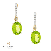 Peridot Diamond Drop Earrings 14K Yellow Gold