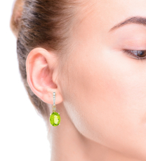 Peridot Diamond Drop Earrings 14K Yellow Gold