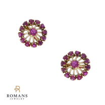 Vintage Ruby Earrings 14K Yellow Gold