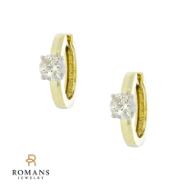 Solitaire Diamond Hoop Earrings 14K Two Tone Gold 1.50CTW