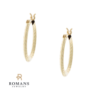 Engraved Hoop Earrings 14K Yellow Gold
