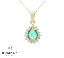 18K Yellow Gold Emerald and Diamond Pendant