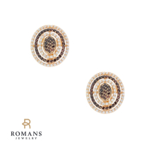 Cluster Brown And White Cubic Zirconia 14K Rose Gold Earrings