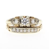 14K Retro Diamond Wedding Set