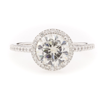 Moissanite Diamond Halo Ring 14K White Gold 