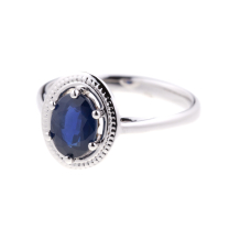 Oval Sapphire Ring Milgrain 14KW 1.60CTW