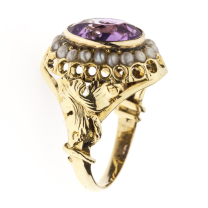 1930's 14K Amethyst Pearls Ring