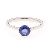 Doublet Blue Sapphire Solitaire 14K White Gold Ring