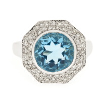 14K Swiss Blue Topaz Diamond Ring