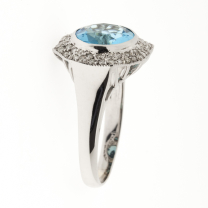 14K Swiss Blue Topaz Diamond Ring