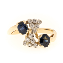 14K Two Tone Sapphire Diamond Ring