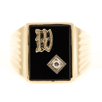 14K Initial Onyx Diamond Ring