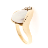 Button Pearl and Diamond 14K Ring