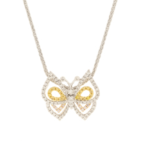 Butterfly Yellow White Pink Diamonds Pendant 18K Gold 1CT