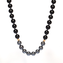 Hematite Onyx 14K Yellow Gold Beads Necklace