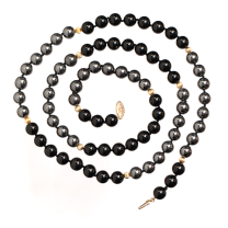 Hematite Onyx 14K Yellow Gold Beads Necklace