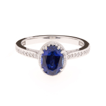 Tacori Sapphire Diamond Halo Ring 18KW Sri Lanka Sapp 1.54CTW Dia .25CTW