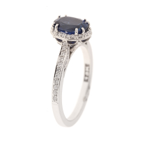 Tacori Sapphire Diamond Halo Ring 18KW Sri Lanka Sapp 1.54CTW Dia .25CTW