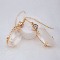 Moonstone OEC Diamond Earrings 9.16CTW Moon. 0.31CTW Diam. 14KYG