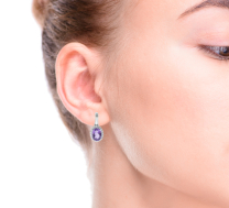 Amethyst Diamond Halo Drop Earrings 14K White Gold