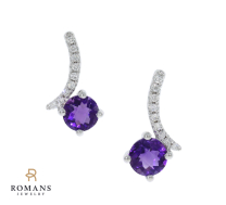 Amethyst Diamond Dangle Earrings 14K White Gold
