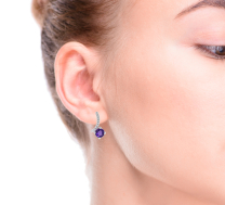 Amethyst Diamond Dangle Earrings 14K White Gold