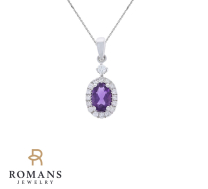 Amethyst Diamond Halo Pendant 14K White Gold