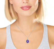 Amethyst Diamond Halo Pendant 14K White Gold