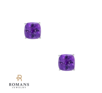 Amethyst Studs Cushion 14K White Gold 2.52CTW