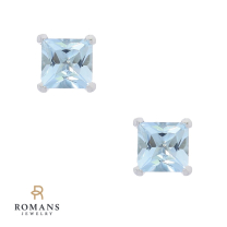 Princess Cut Aquamarine Stud Earrings 14K White Gold 1.74CTW