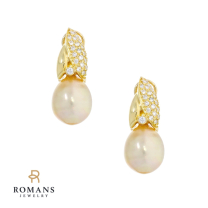 Pearl Diamond .50ctw 18K Yellow Gold Dangle Earrings