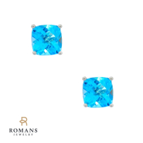 Blue Topaz 14K White Gold 2.39ctw Cushion Cut Earrings