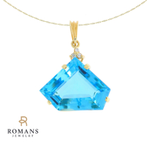 Blue Topaz Fancy Trillion Pendant 18K Yellow Gold 19.65 CT