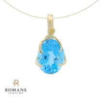Swiss Blue Topaz Nature Style Pendant 14K Yellow Gold 11CTW