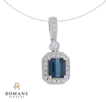 Blue Tourmaline Diamond Pendant 14K White Gold