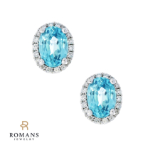 Blue Zircon Diamond Halo Stud Earrings 14K White Gold ( 2.48 ct. tw.)